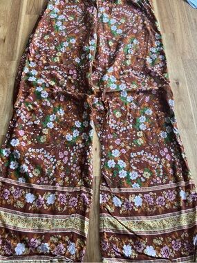 Cupshe Floral Wide Leg Pants Boho Brown Flowy Lounge Pants Size M